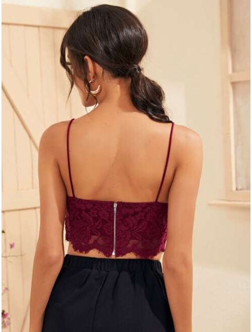 Shein Exposed Zipper Back Lace Overlay Bralette Top