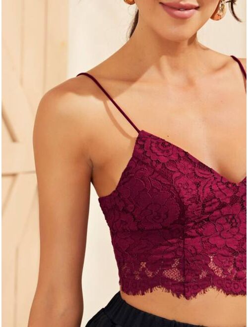 Shein Exposed Zipper Back Lace Overlay Bralette Top