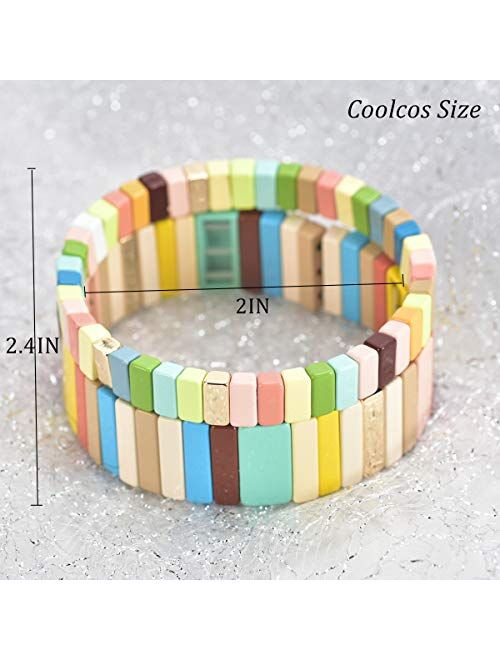 Coolcos Enamel Bracelets Set Enamel Tila Beads Bracelets Stretch Bohemian Strand Rainbow Bracelet Sets for Lady Women & Men Bracelet