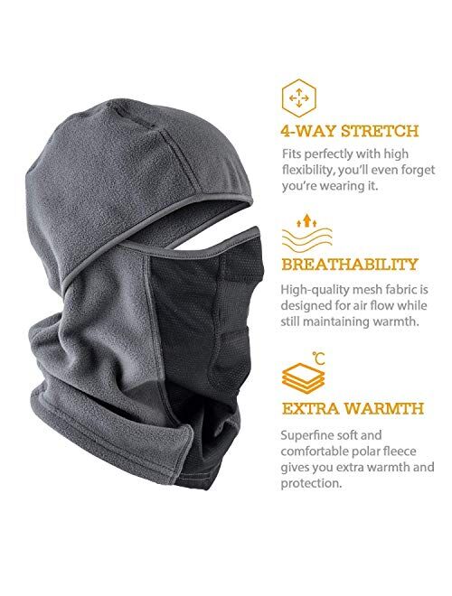 AstroAI Ski Mask Balaclava Windproof Breathable Face Mask for Cold Weather (Superfine Polar Fleece, Gray and Black Bundle)