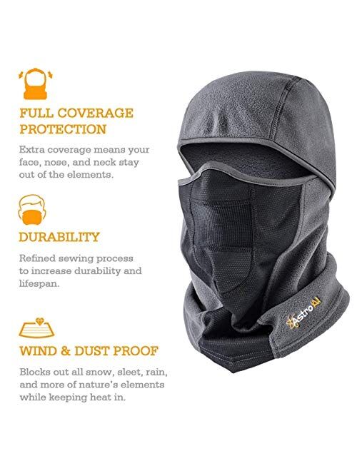 AstroAI Ski Mask Balaclava Windproof Breathable Face Mask for Cold Weather (Superfine Polar Fleece, Gray and Black Bundle)