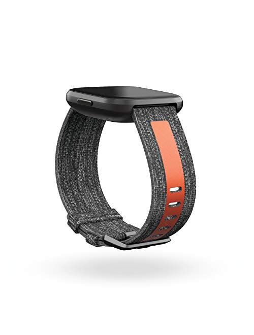 Fitbit Versa Family Accessory Band, Official Fitbit Product, Woven Reflective, Charcoal/Orange, Large