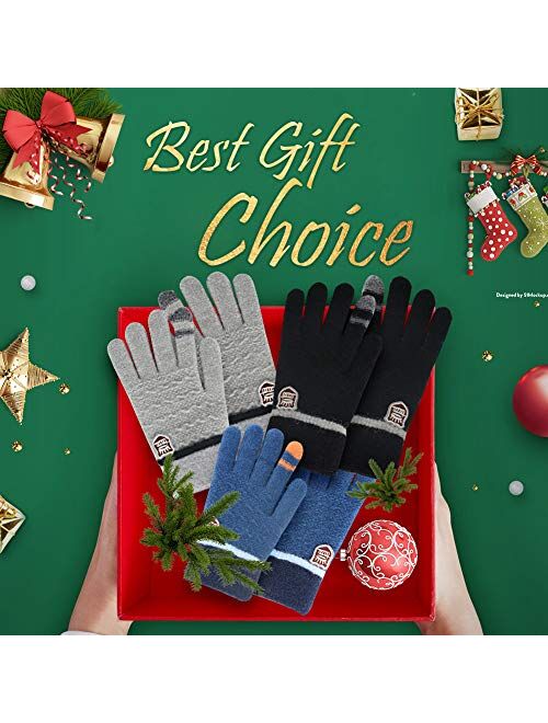 ORVINNER Kids Winter Gloves for Boys Girls, 3 Pairs Children Warm Wool Lined Gloves Toddler Thermal Knitted Mittens