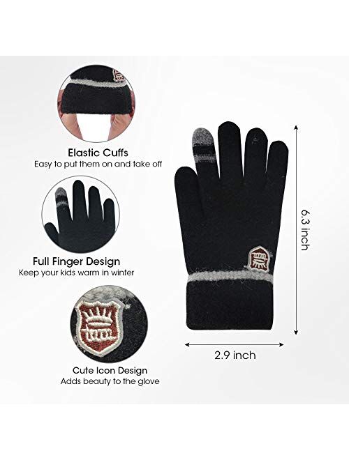 ORVINNER Kids Winter Gloves for Boys Girls, 3 Pairs Children Warm Wool Lined Gloves Toddler Thermal Knitted Mittens