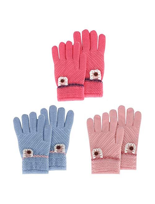 Cooraby 2 Pairs Kids Winter Fleece Gloves Soft Warm Lined Full Fingers Gloves for Boys Girls 