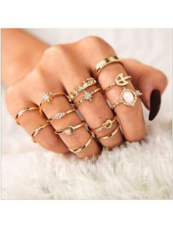 Sither 13 Pcs Women Rings Set Knuckle Rings Gold Bohemian Rings for Girls Vintage Gem Crystal Rings Joint Knot Ring Sets for Teens Party Daily Fesvital Jewelry Gift(style