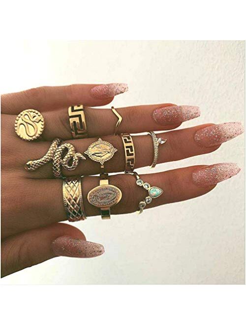 Cathercing 13 Pcs Women Rings Set Knuckle Rings Gold Bohemian Rings for Girls Vintage Gem Crystal Rings Joint Knot Ring Sets for Teens Party Daily Fesvital Jewelry Gift