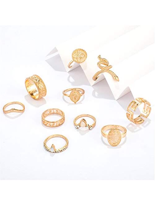 Cathercing 13 Pcs Women Rings Set Knuckle Rings Gold Bohemian Rings for Girls Vintage Gem Crystal Rings Joint Knot Ring Sets for Teens Party Daily Fesvital Jewelry Gift