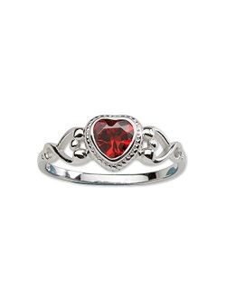 Sterling Silver Simulated CZ Birthstone Baby Ring with Heart for little girls