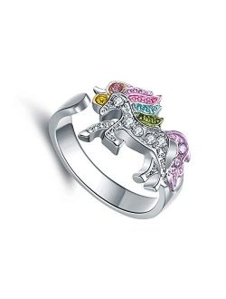 Unicorn Jewelry for Girls Gifts for Granddaughter Adjustable Unicorn Ring Gifts Silver Tone Rainbow Unicorn