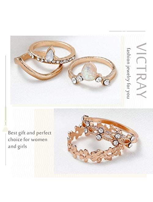 Victray Boho Gold Ring Set Joint Knuckle Carved Finger Rings Stylish Hand Accessories Jewelry for Women and Girls