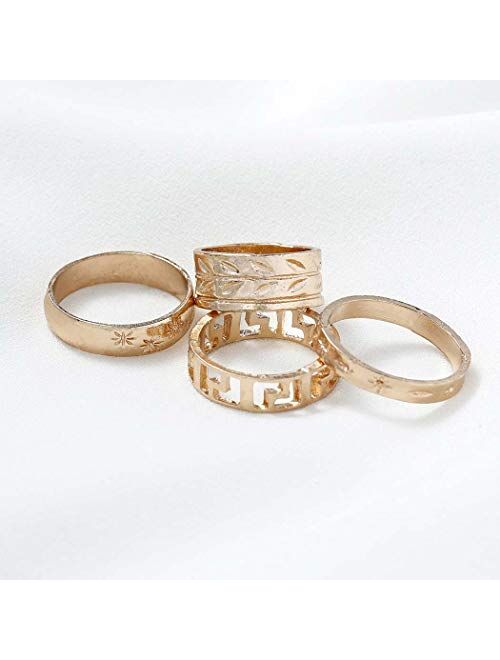 Victray Boho Gold Ring Set Joint Knuckle Carved Finger Rings Stylish Hand Accessories Jewelry for Women and Girls