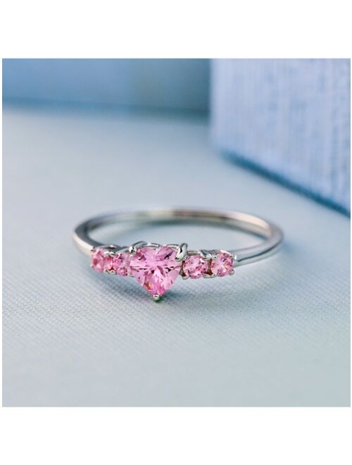 925 Sterling Silver Pink Cubic Zirconia Princess Love Heart Little Girls Ring