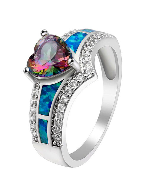 Majestic Heart Cz Promise Ring Created Fire Opal Girl Women Ginger Lyne
