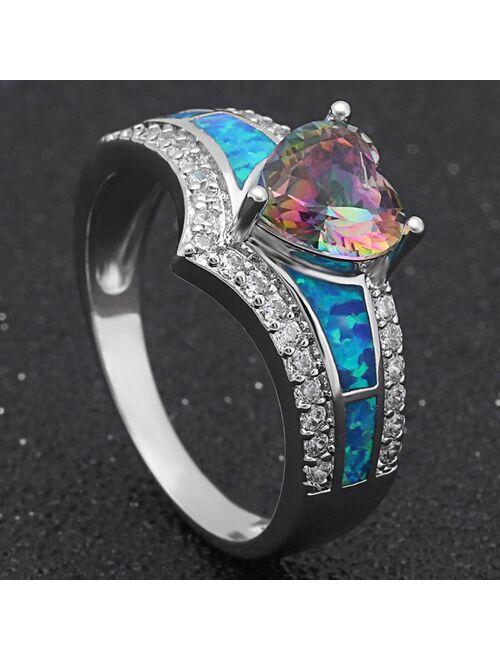 Majestic Heart Cz Promise Ring Created Fire Opal Girl Women Ginger Lyne