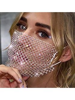 Sparkly Crystal Mesh Mask Pink Shiny Rhinestone Masquerade Masks Halloween Ball Party Nightclub Christmas Jewelry for Women and Girls