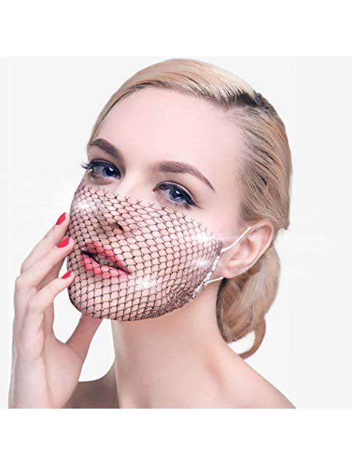 Woeoe Sparkly Crystal Mesh Mask Pink Shiny Rhinestone Masquerade Masks Halloween Ball Party Nightclub Christmas Jewelry for Women and Girls