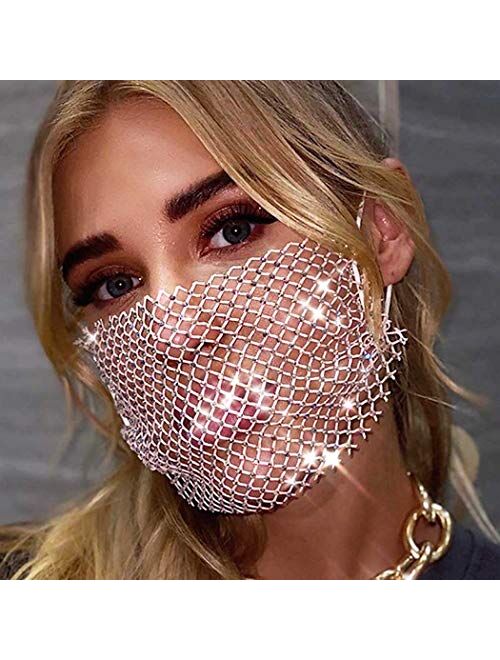 Woeoe Sparkly Crystal Mesh Mask Pink Shiny Rhinestone Masquerade Masks Halloween Ball Party Nightclub Christmas Jewelry for Women and Girls