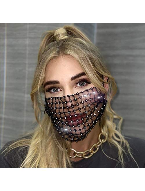 Woeoe Sparkling Rhinestone Mesh Mask Crystal Black Masks Party Nightclub Mask Jewelry for Women and Girls