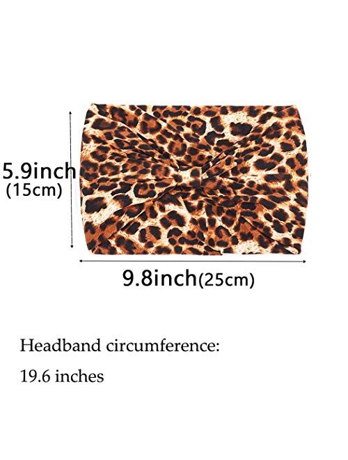 Woeoe African Headbands Knotted Hairbands Leopard Print Stylish Head Wraps Elastic Wide Head Scarf for Women and Girls (Pack of 3)