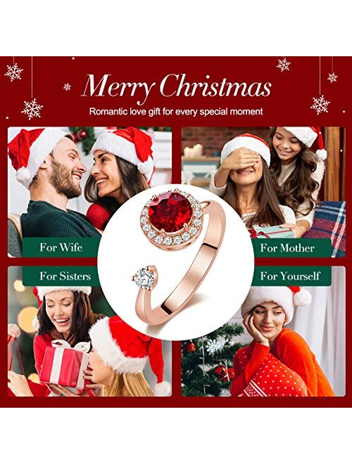 CDE Rotating Birthstone Rings for Girls Womens Birthday Christmas Jewelry Gifts Embellished with Austria Crystals Rose Gold/Rhodium Plated Adjustable Size 7-9 for Girlfri