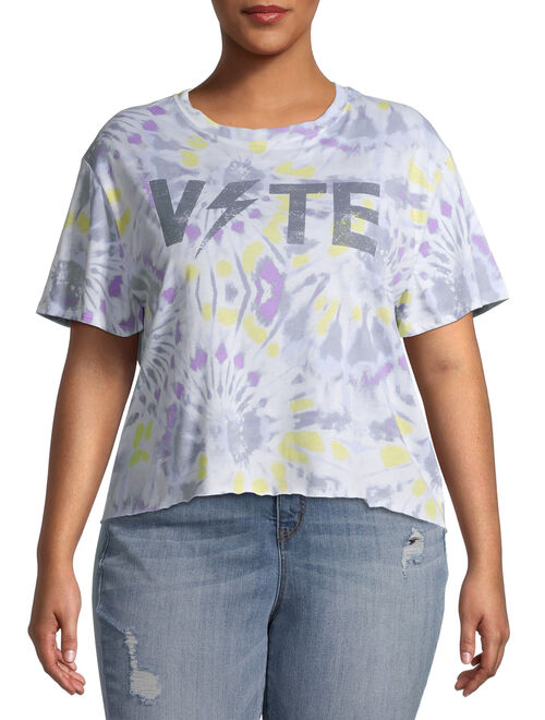 Grayson Social Juniors' Plus Tie Dye Vote Cropped Crewneck T-Shirt