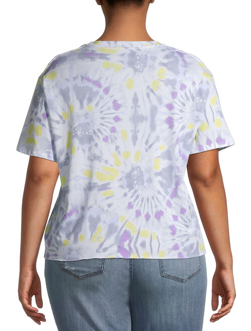 Grayson Social Juniors' Plus Tie Dye Vote Cropped Crewneck T-Shirt