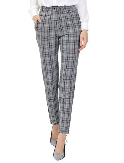 Junior's Plaid High Waist Straight Cropped Ankle Pants