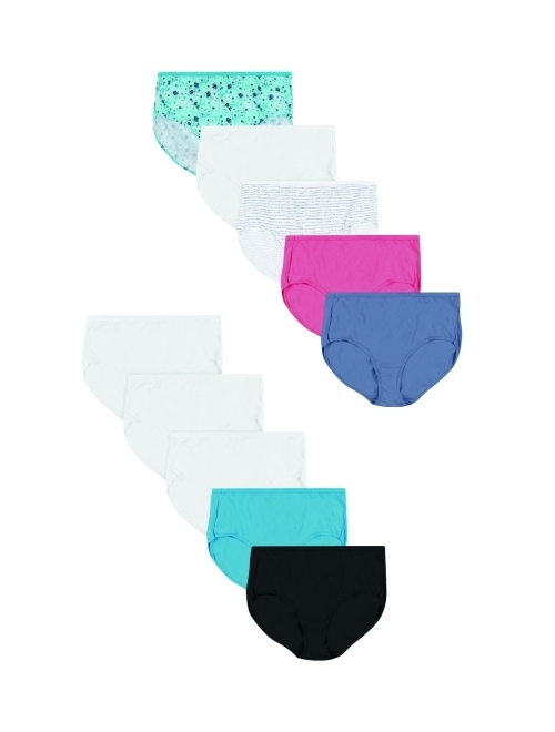 Just My Size JMS Women's Cotton Assorted Brief Panties, 10-Pack
