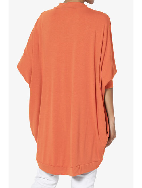 TheMogan Women's S~3X Draped Jersey Knit 3/4 Sleeve Oversized Open Front Cardigan