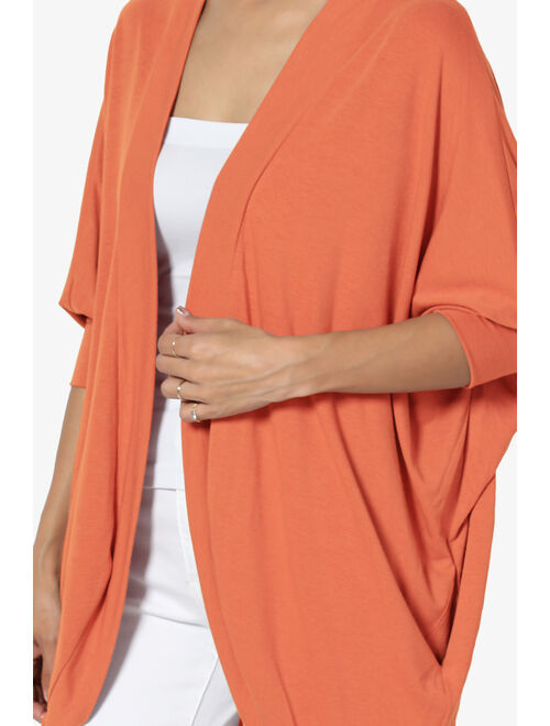 TheMogan Women's S~3X Draped Jersey Knit 3/4 Sleeve Oversized Open Front Cardigan