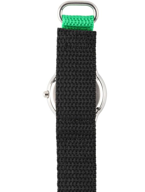Disney Mickey Mouse Boys' Stainless Steel Time Teacher Watch, Green Hook and Loop Nylon Strap with Black Backing