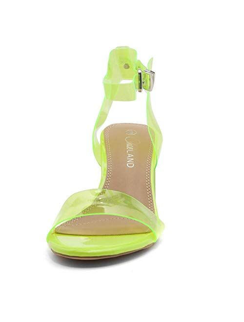 Shoe Land SL-Amaya Womens Open Toe Ankle Strap Chunk Low Clear Heel Dress Pump Sandals