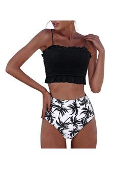 SUMSAYEI Bikini Swimsuit for Women High Waisted Swimsuits Two Piece Tankini Ruffled Top with Swim Bottom Bathing Suits