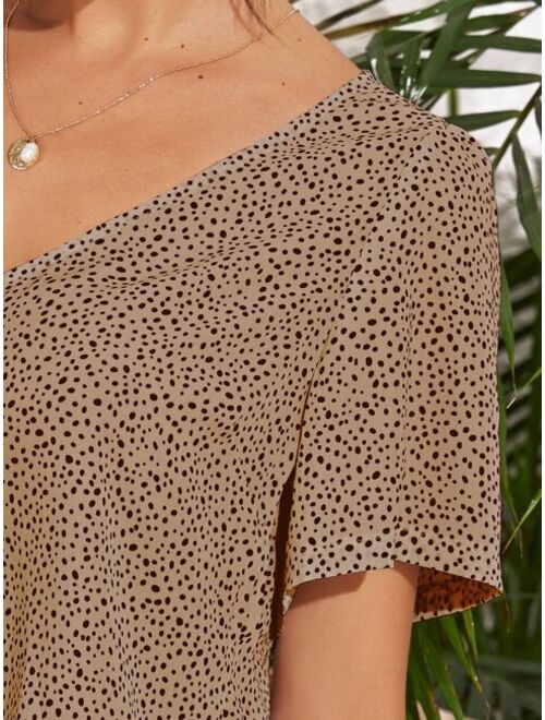 Shein Speckled Print Button-Loop Top