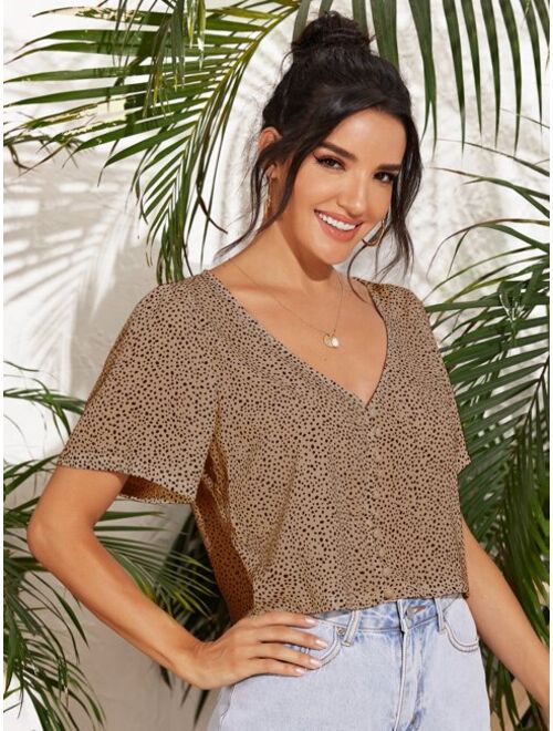 Shein Speckled Print Button-Loop Top