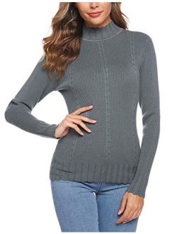 Women Sweater Turtleneck Knit Pullover Ribbed Mock Neck Sweater