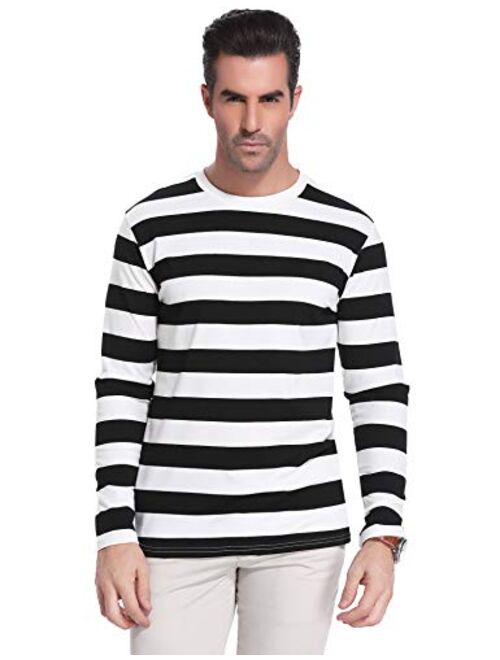 iClosam Mens Long Sleeve Basic Striped Shirt Crew Neck Cotton T-Shirt