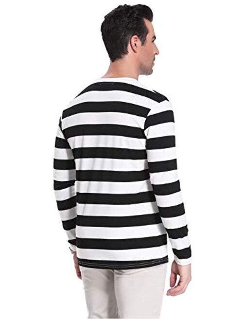 iClosam Mens Long Sleeve Basic Striped Shirt Crew Neck Cotton T-Shirt