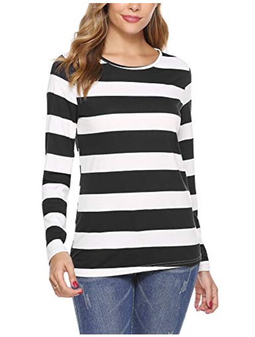 iClosam Women Striped T-Shirt Long Sleeve Tee Shirt Blouse Pajamas Top