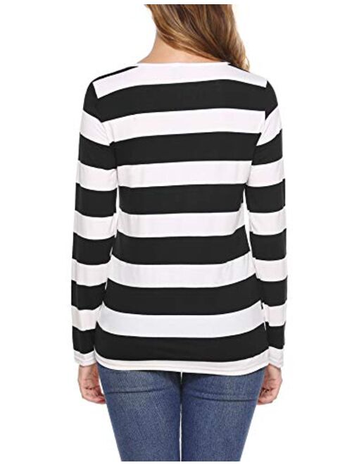 iClosam Women Striped T-Shirt Long Sleeve Tee Shirt Blouse Pajamas Top
