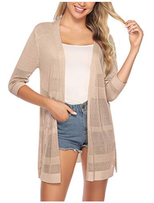 iClosam Womens Casual Knitted 3/4 Sleeve Lightweight Open Front Cardigan Sweater