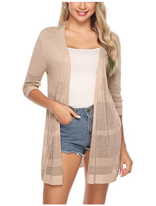 iClosam Womens Casual Knitted 3/4 Sleeve Lightweight Open Front Cardigan Sweater