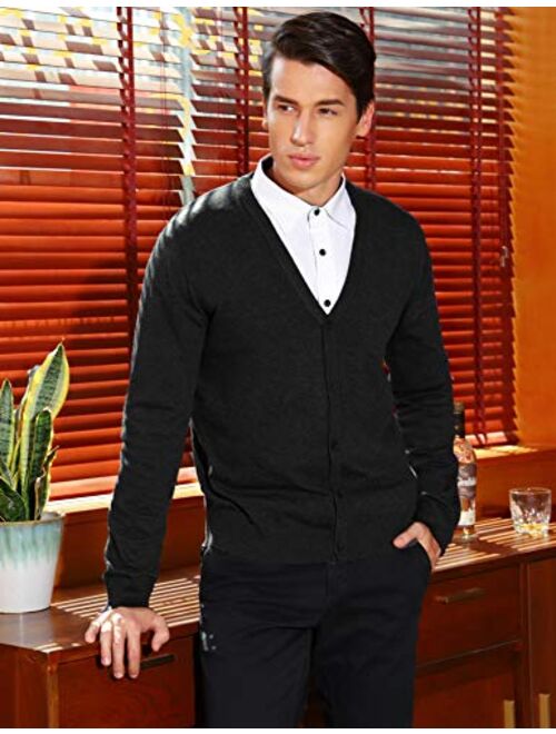 iClosam Mens V-Neck Slim Fit Knitted Button Down Cardigan Sweater with Ribbing Edge