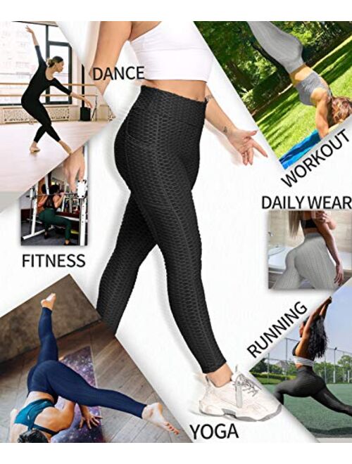 AIMILIA Women's Butt Lifting Anti Cellulite Leggings High Waisted Ruched Yoga Pants with Pockets Tummy Control Sport Tights