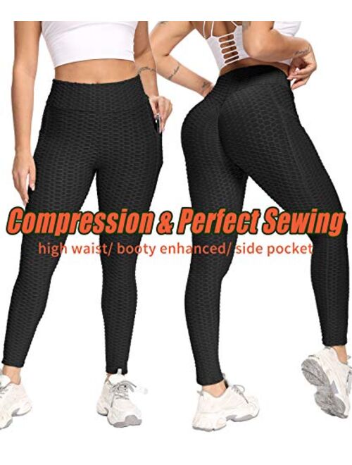 AIMILIA Women's Butt Lifting Anti Cellulite Leggings High Waisted Ruched Yoga Pants with Pockets Tummy Control Sport Tights