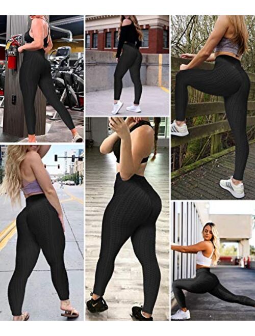 AIMILIA Women's Butt Lifting Anti Cellulite Leggings High Waisted Ruched Yoga Pants with Pockets Tummy Control Sport Tights