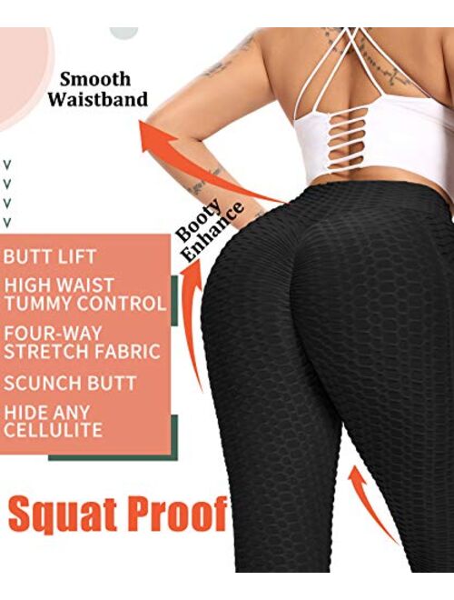 AIMILIA Women's Butt Lifting Anti Cellulite Leggings High Waisted Ruched Yoga Pants with Pockets Tummy Control Sport Tights