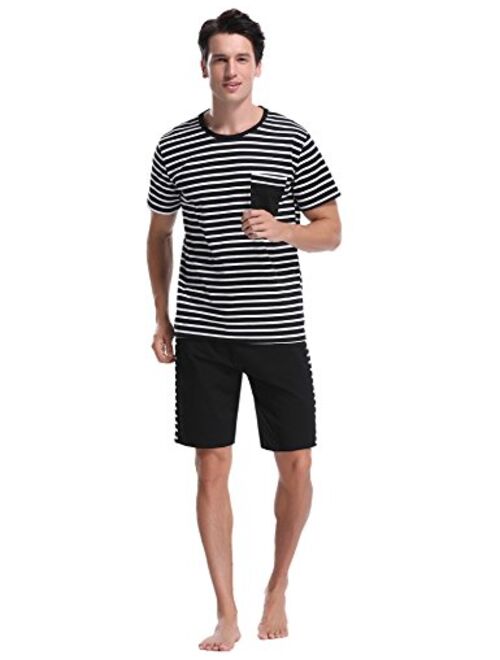 iClosam Men's Pajama Set Summer Short Sleeve Lounge Cotton Classic Striped Shorts & Shirt Sleepwear(S-XXL)
