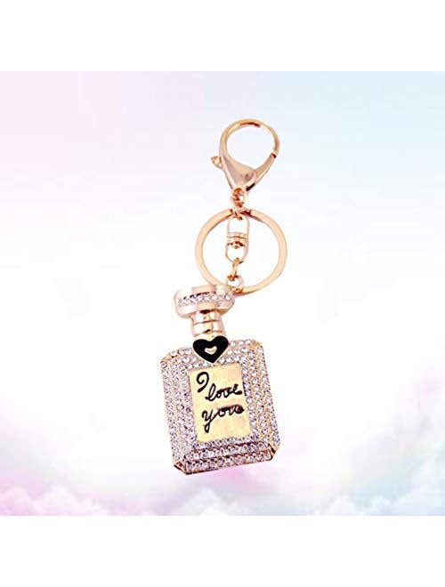 HEALLILY Crystal Keychain Rhinestone Perfume Bottle Keychain Alloy Pendant Supplies for Birthday Gift Mother Day Purse Handbag Car Key(Black)